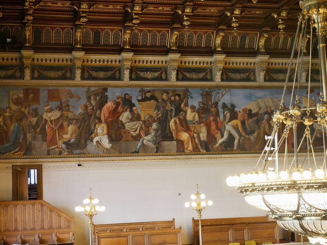 Radnica - veľká zasadacia sála - fresky z histórie Viedne