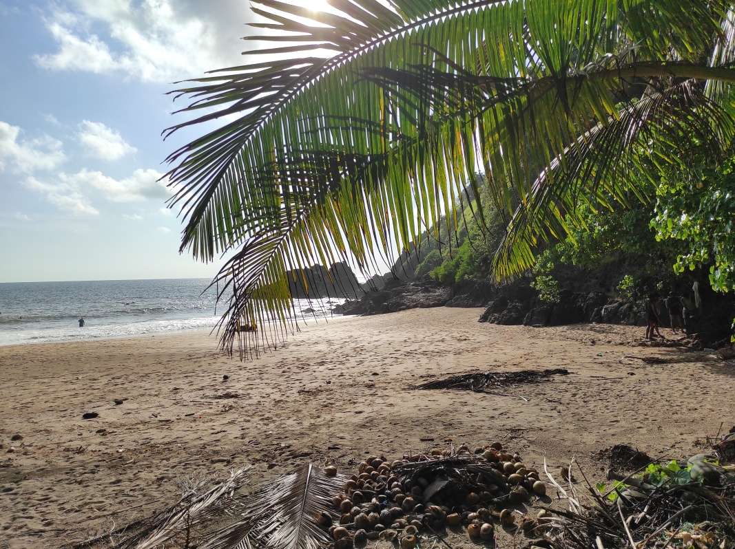 Kakolem beach - pláž z lehátka, pod nami kokosy