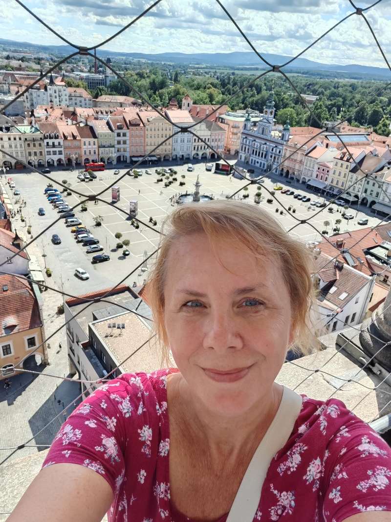 České Budějovice, Čierna veža, výhľad na Námestie Přemysla Otakara II.