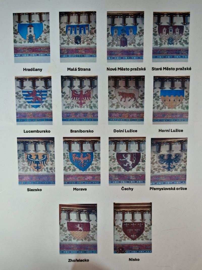 Staromestská mostecká veža, sála s mestskými znakmi pražských časttí